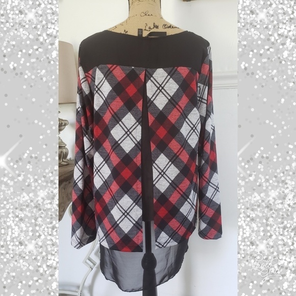 Plaid sheer top large holiday Christmas - Picture 4 of 7